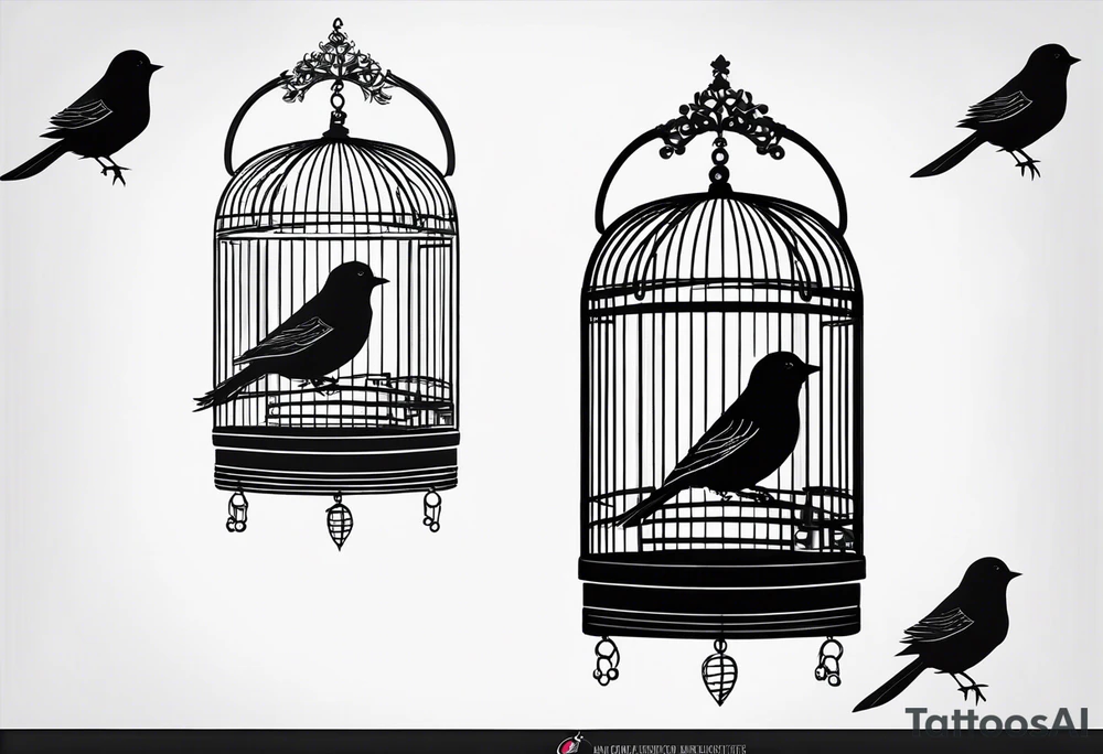 A simple bird cage with the door open with a bird flying out tattoo idea
