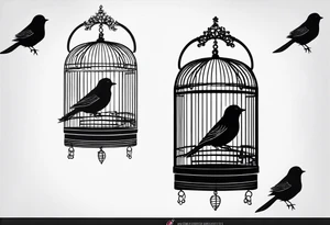 A simple bird cage with the door open with a bird flying out tattoo idea