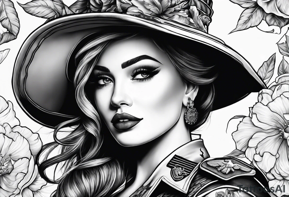 Marine corps pinup sleeve tattoo idea