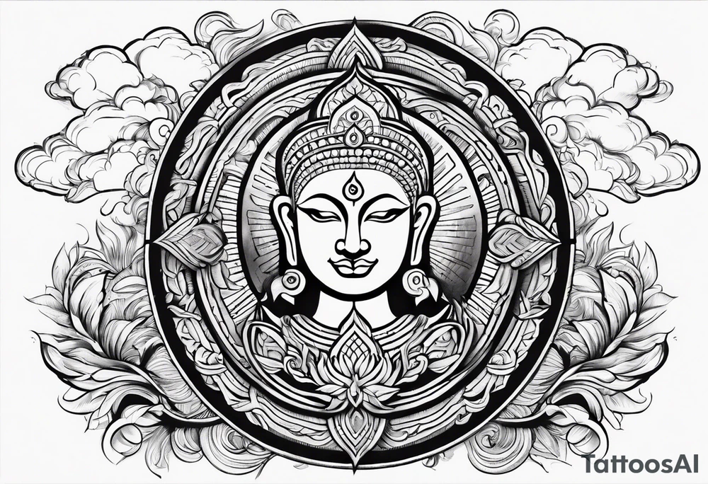 aum with sunrays and clouds tattoo idea