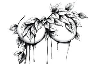 big breasts covered with leaves dripping with ink, tattoo idea