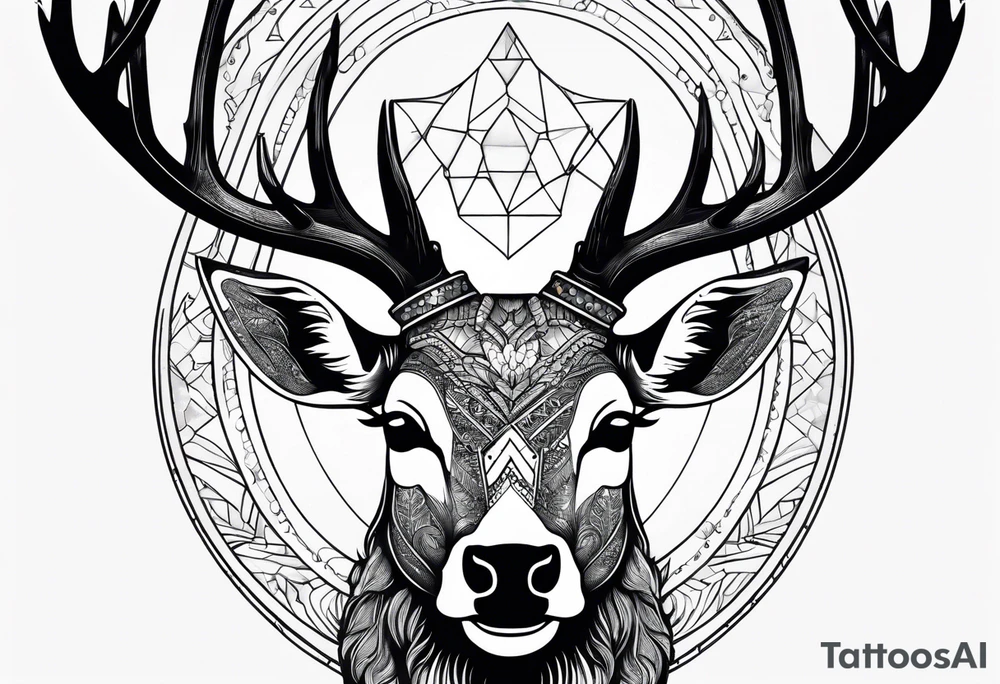 Strong deer with antlers with universe as eyes tattoo idea