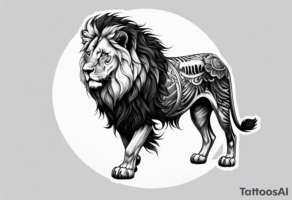 gothic lion skeleton side profile hunting tattoo idea