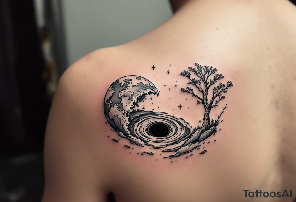 2 different worlds on both sides of a black hole tattoo idea