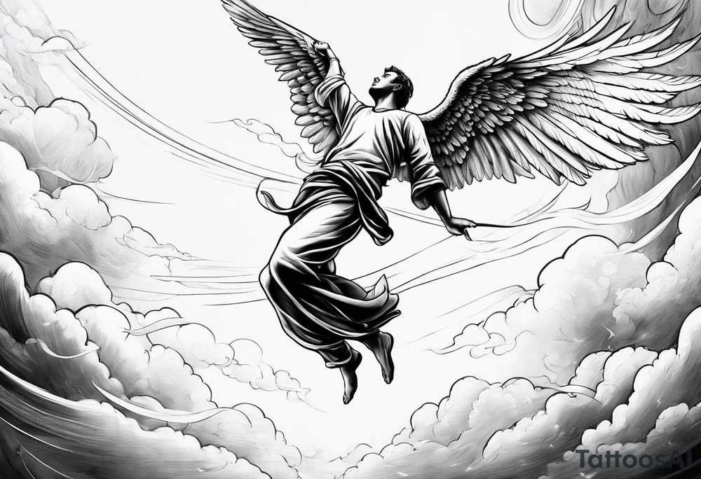 male angel falling from the sky tattoo idea