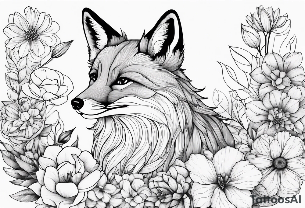 feminin minimalist flowers with little fox tattoo idea
