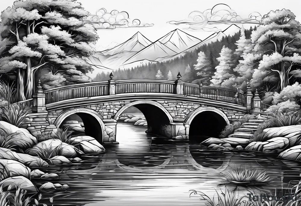 Dog shaped bridge over river tattoo idea