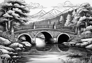 Dog shaped bridge over river tattoo idea
