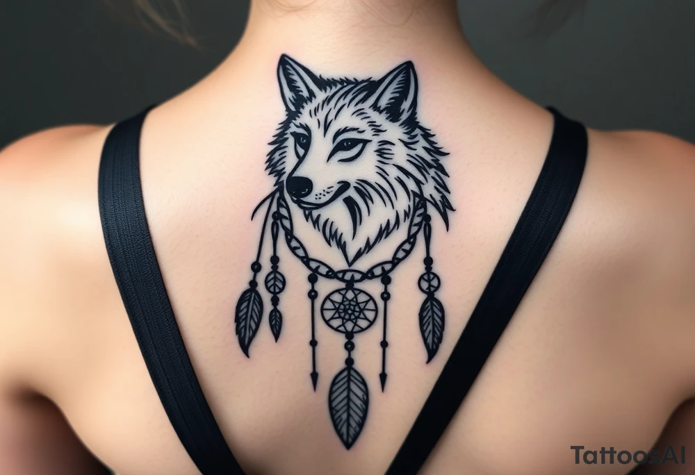A wolf running through the woods, with dreamcatcher rings tattoo idea