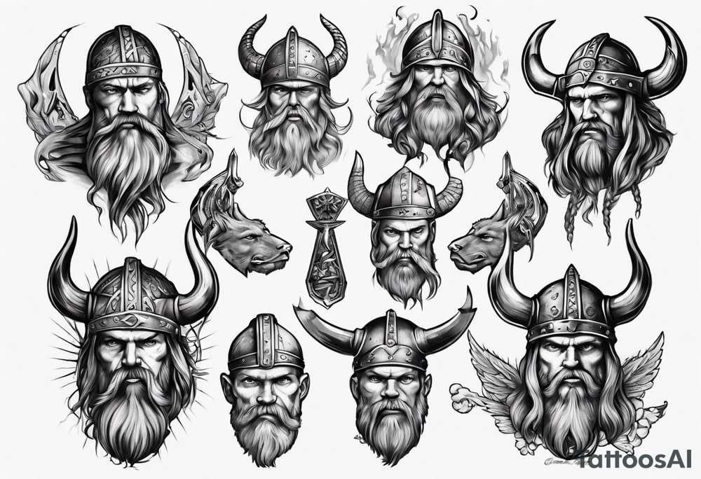 A bunch of vikings surrounding a classic vintage cadilac tattoo idea