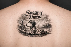 Little snoopy with saying Sneary Dawn tattoo idea