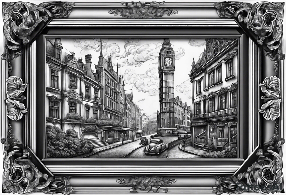 Vintage picture frame tattoo sleeve tattoo idea