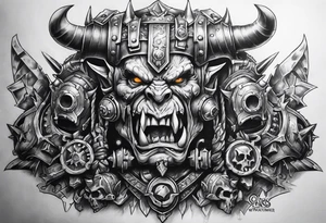 Full sleeve Warhammer orks machine theme tattoo idea