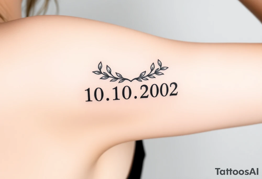 roman numerals of 10.10.2002 in laurel crown in an ancient roman styles tattoo idea