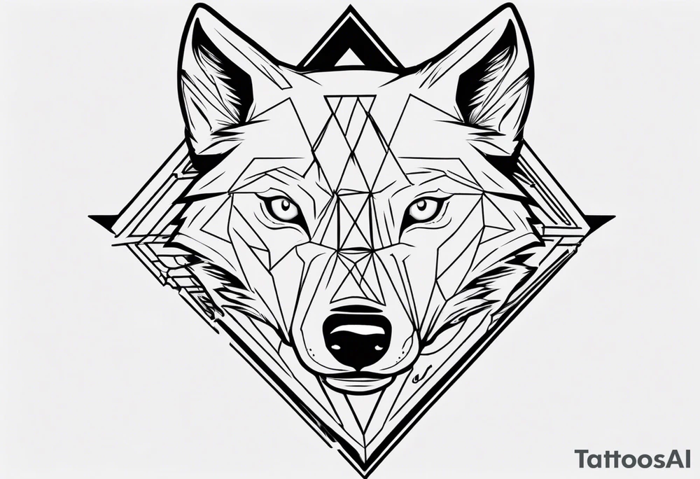wolf head with triangle on the forehead and triangle in the background tattoo idea