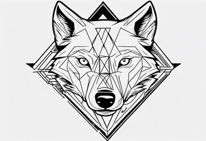wolf head with triangle on the forehead and triangle in the background tattoo idea