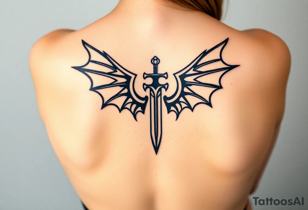 Dragon wings with sword in middle small tattoo idea