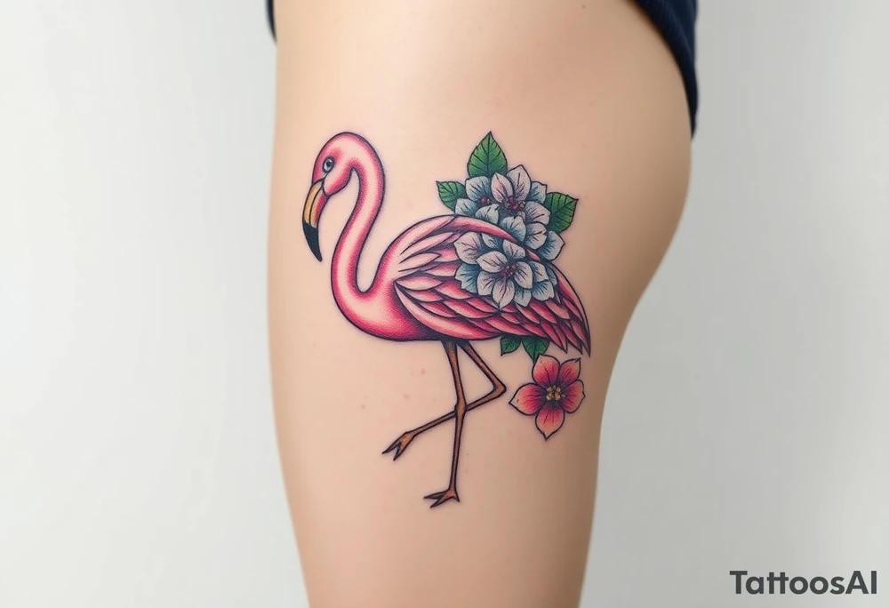 Flamingo made of hydrangea tattoo idea