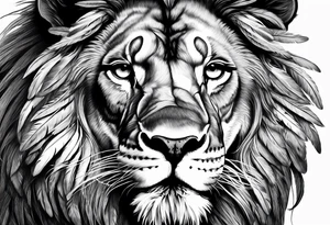 Powerful lion and feathers tattoo idea