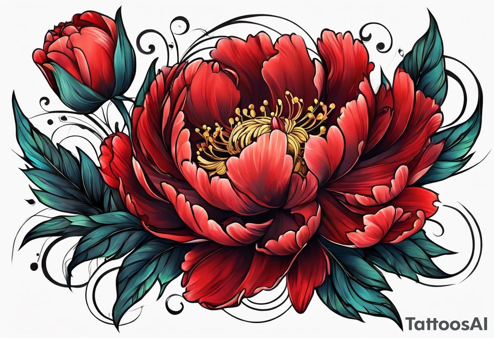 red peony tattoo idea