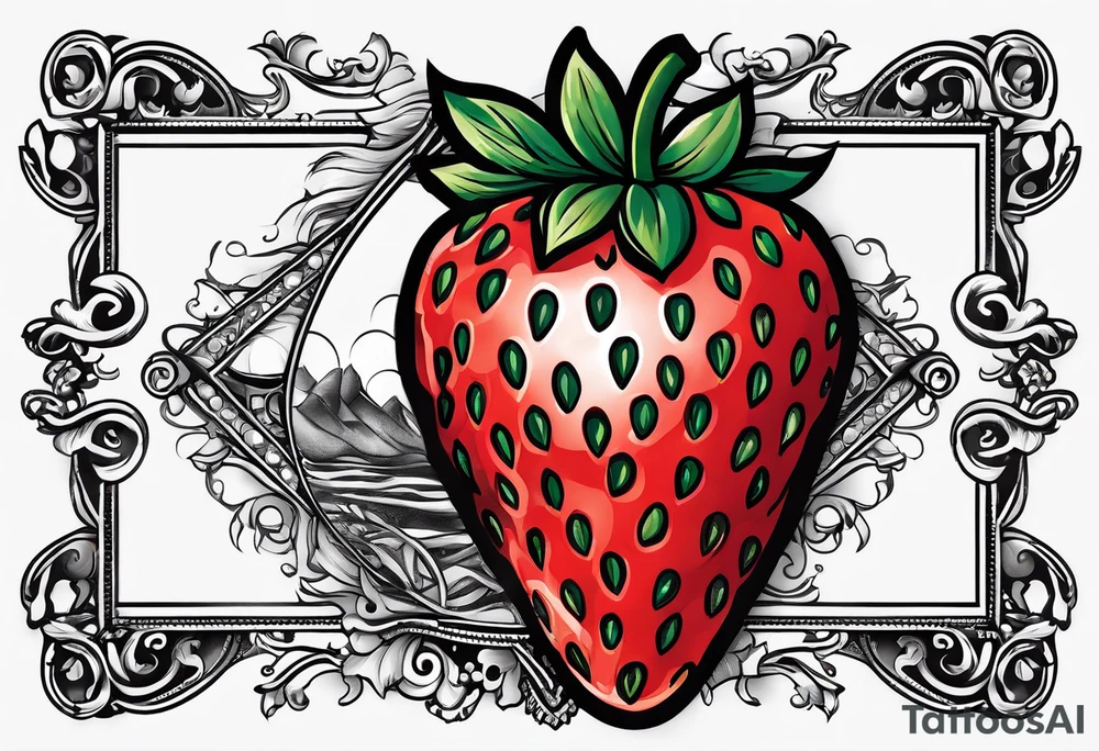 Single strawberry with a banner that reads “Pops” tattoo idea