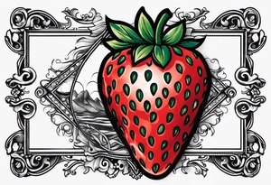 Single strawberry with a banner that reads “Pops” tattoo idea