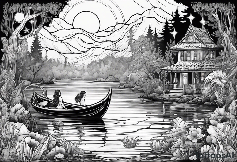 Mermaid in a bayou at night tattoo idea