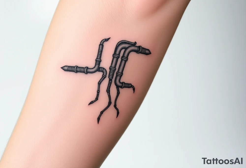 System of pipes that transitions and transforms at the end into thick, widespread 
veins of forearm tattoo idea