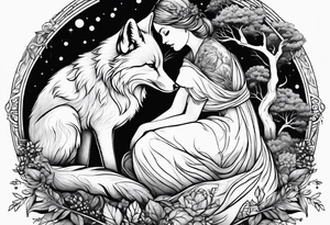 Forest mother feeding fox tattoo idea