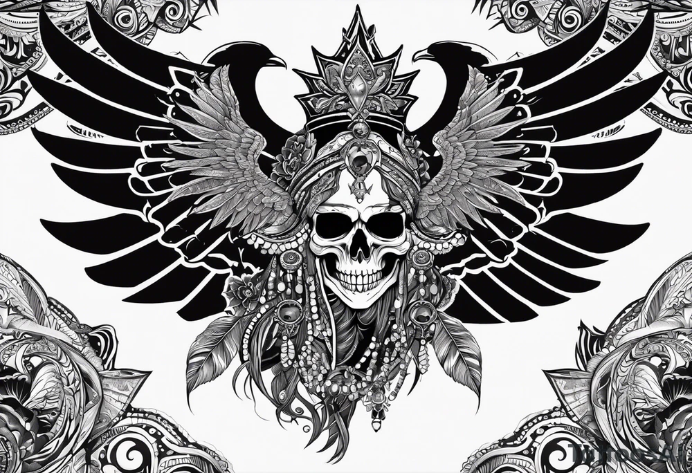 black kali, goddess pirate, alien, angel, pachamama, valkrye, warrior, flying, skull, lotus azul, wing, eagle, zenza resonance, stars, 5D, anahata chakra tattoo idea