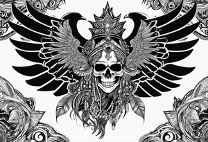 black kali, goddess pirate, alien, angel, pachamama, valkrye, warrior, flying, skull, lotus azul, wing, eagle, zenza resonance, stars, 5D, anahata chakra tattoo idea