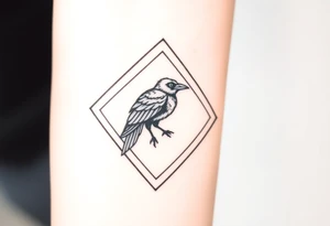 Geometric diamond with lines going around with detailed crow in center with a lot of shading tattoo idea