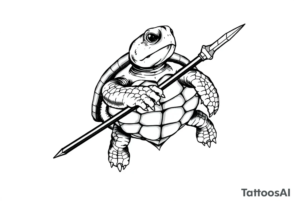 Turtle holding a trident tattoo idea