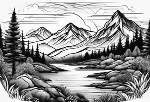 Fineline mountain scene tattoo idea