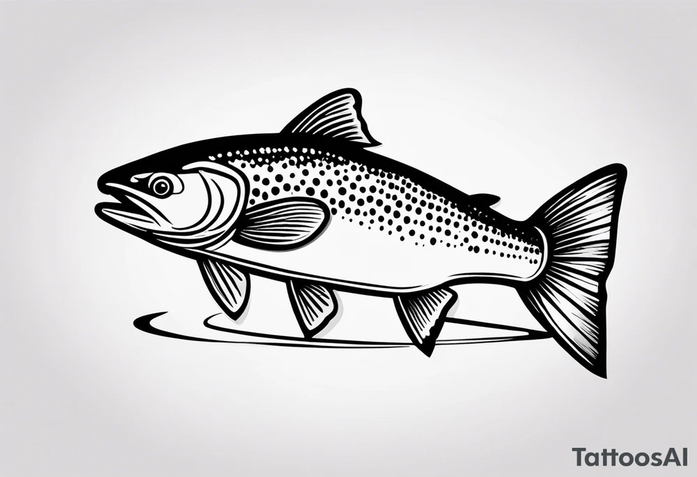 A small tattoo featuring a lovestruck trout as the main theme, drawn without lines, using only color combinations. tattoo idea