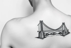 Fine line tattoo of the fort Duquesne bridge with vintage vibes, small and place it on left arm, just above the elbow tattoo idea
