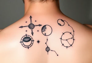 Sagittarius tattoo with fire sign , Jupiter, the moon and Mars with aries constellation. And cancers constellation tattoo idea