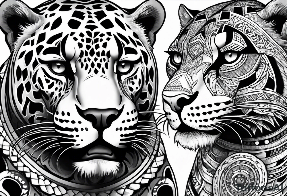 aztec black jaguar with snake tattoo idea