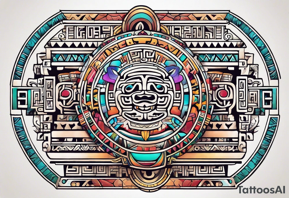 Colorful simple Mayan hieroglyph tattoo idea