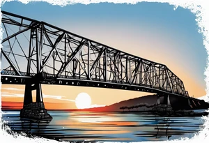 simple line art, view from under steel truss cantilever bridge tattoo idea