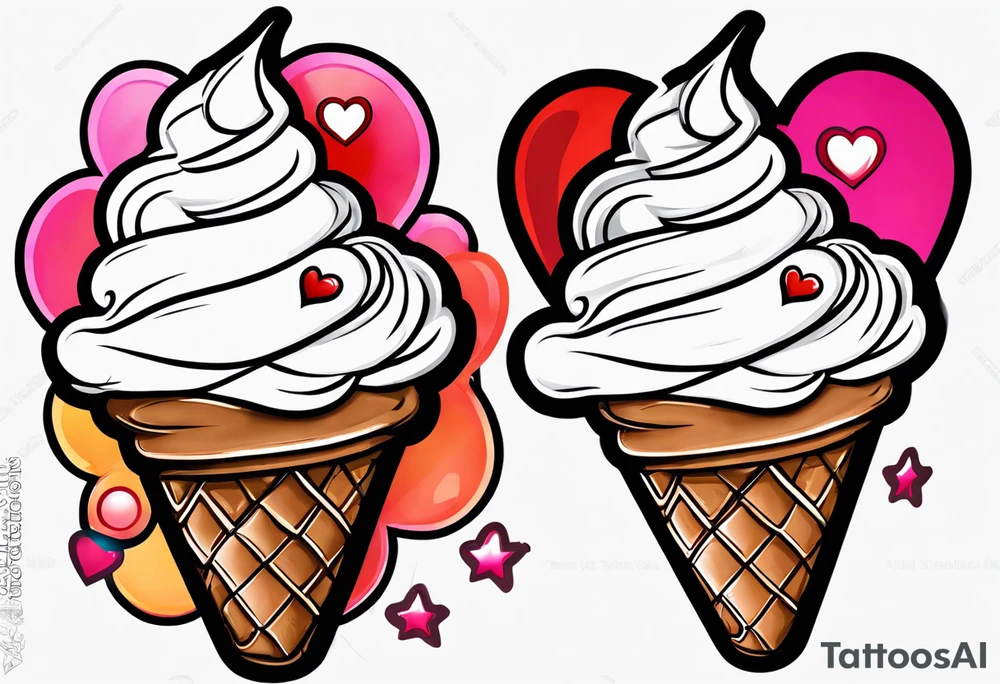 sketch chocolate chip ice cream cone with one red heart tattoo idea