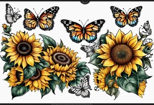 Arm sleeve with sunflowers and butterflies tattoo idea