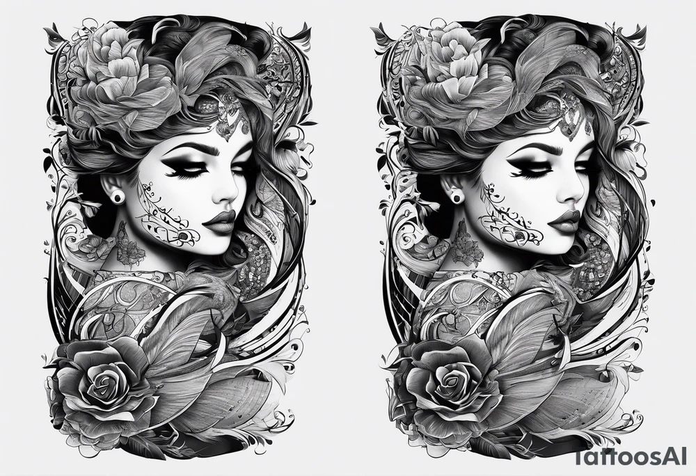 upper arm sleeve with musical notes and lyrics from the song Everlong tattoo idea