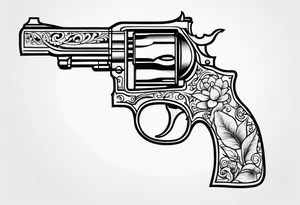 Western pistol with western filigree and floral or succulent accents for forearm sleeve tattoo idea