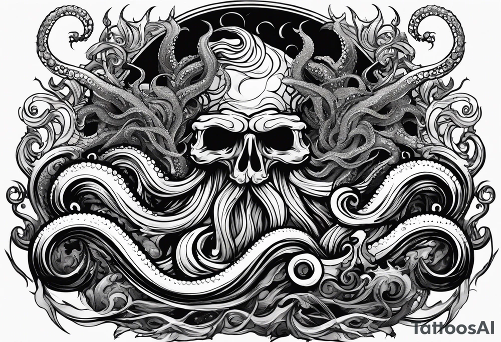 Kraken tentacles grabbing Poseidon thrusting trident into monster deep ocean stormy tattoo idea