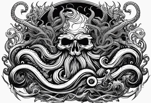 Kraken tentacles grabbing Poseidon thrusting trident into monster deep ocean stormy tattoo idea