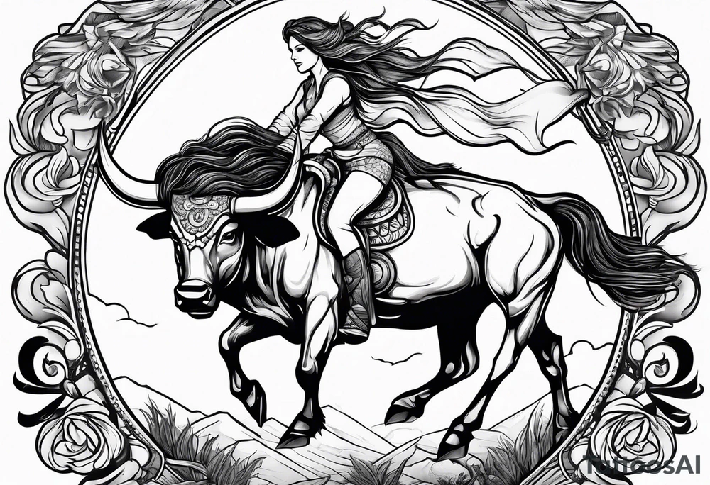 woman riding a buffalo tattoo idea