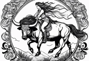 woman riding a buffalo tattoo idea
