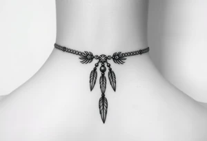 ankle chain tattoo 
design feminine airy tattoo tribal ethnic ankle bracelet shading feathers leather bead realism tattoo idea