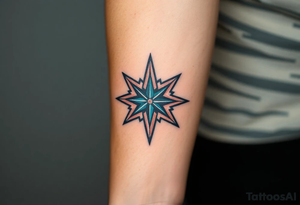 A ninja star infused with the northern star with a beam of light coming out of the star tattoo idea